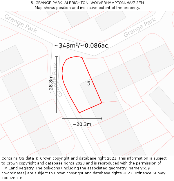 5, GRANGE PARK, ALBRIGHTON, WOLVERHAMPTON, WV7 3EN: Plot and title map