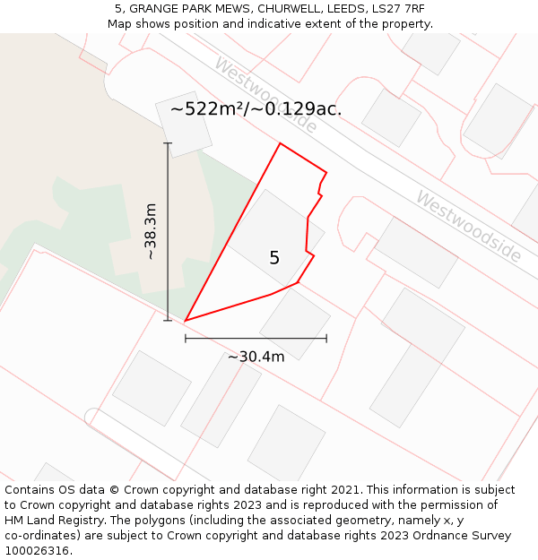 5, GRANGE PARK MEWS, CHURWELL, LEEDS, LS27 7RF: Plot and title map