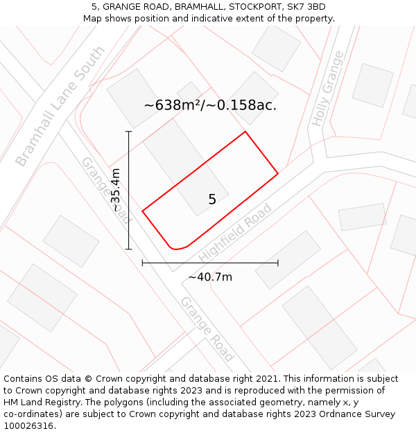 5, GRANGE ROAD, BRAMHALL, STOCKPORT, SK7 3BD: Plot and title map