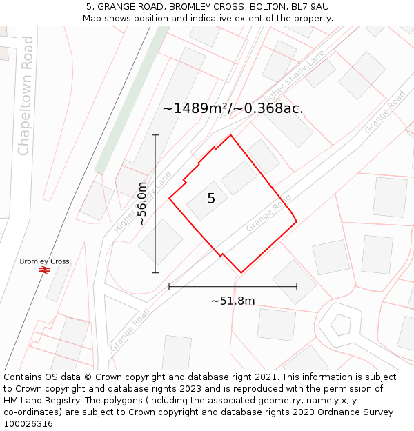 5, GRANGE ROAD, BROMLEY CROSS, BOLTON, BL7 9AU: Plot and title map