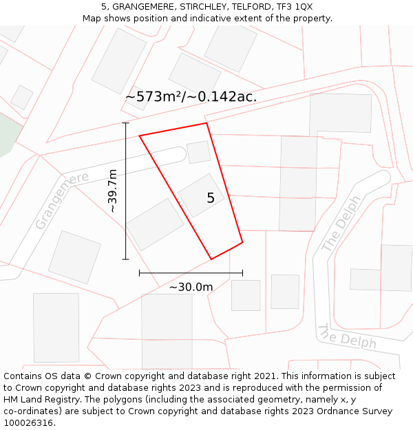 5, GRANGEMERE, STIRCHLEY, TELFORD, TF3 1QX: Plot and title map