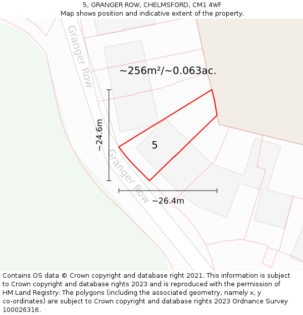 5, GRANGER ROW, CHELMSFORD, CM1 4WF: Plot and title map