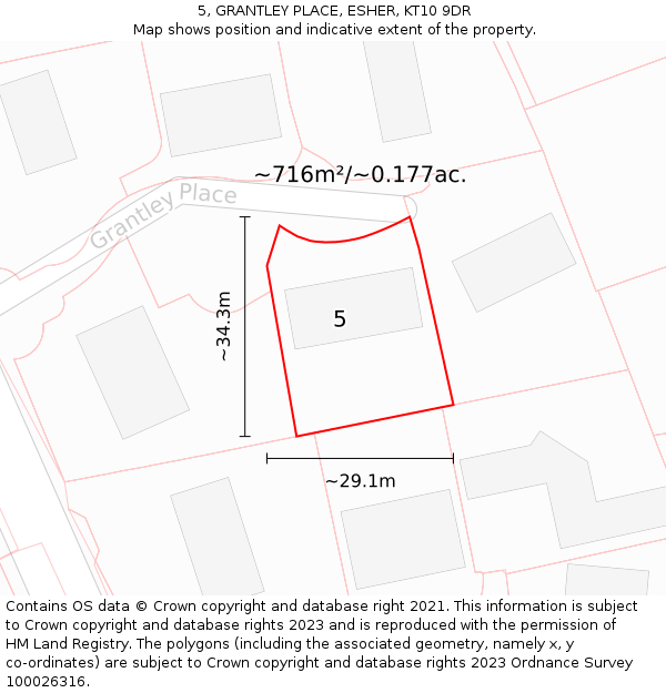 5, GRANTLEY PLACE, ESHER, KT10 9DR: Plot and title map