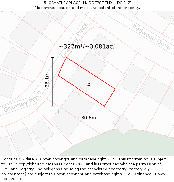 5, GRANTLEY PLACE, HUDDERSFIELD, HD2 1LZ: Plot and title map