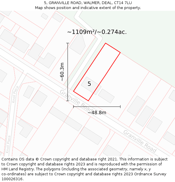 5, GRANVILLE ROAD, WALMER, DEAL, CT14 7LU: Plot and title map