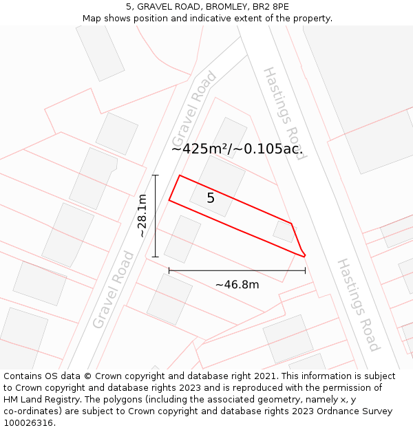 5, GRAVEL ROAD, BROMLEY, BR2 8PE: Plot and title map