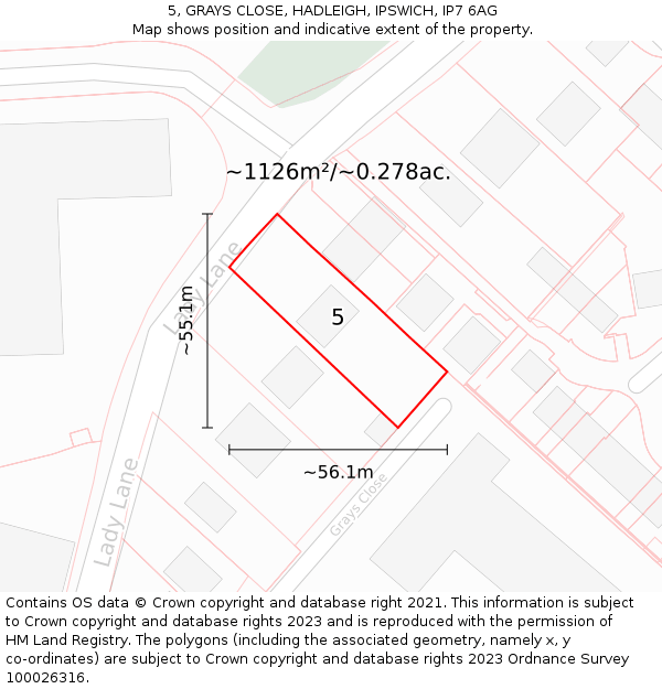 5, GRAYS CLOSE, HADLEIGH, IPSWICH, IP7 6AG: Plot and title map