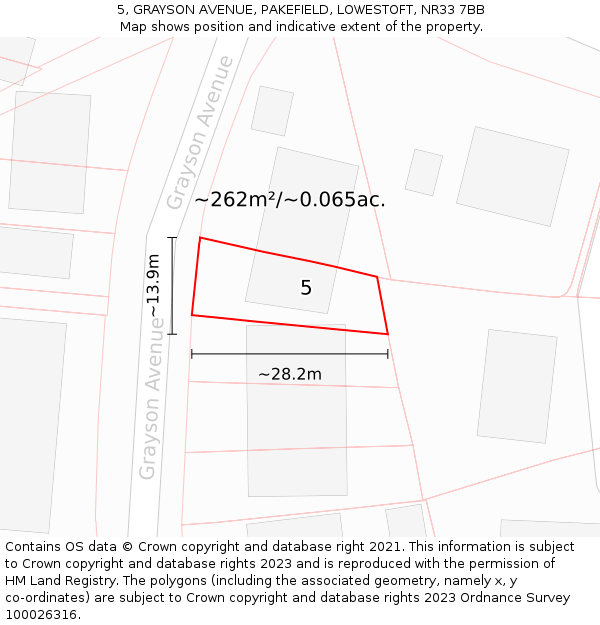 5, GRAYSON AVENUE, PAKEFIELD, LOWESTOFT, NR33 7BB: Plot and title map