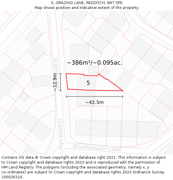 5, GRAZING LANE, REDDITCH, B97 5PE: Plot and title map