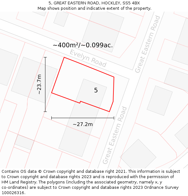 5, GREAT EASTERN ROAD, HOCKLEY, SS5 4BX: Plot and title map