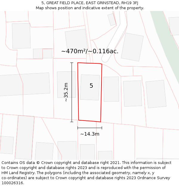 5, GREAT FIELD PLACE, EAST GRINSTEAD, RH19 3FJ: Plot and title map