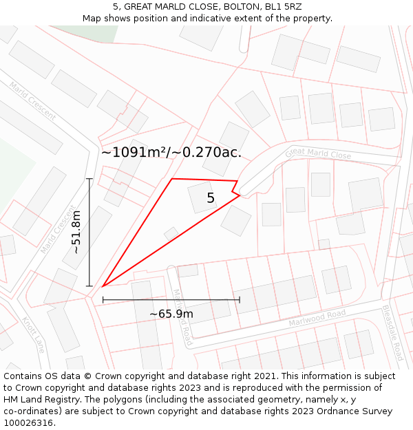 5, GREAT MARLD CLOSE, BOLTON, BL1 5RZ: Plot and title map