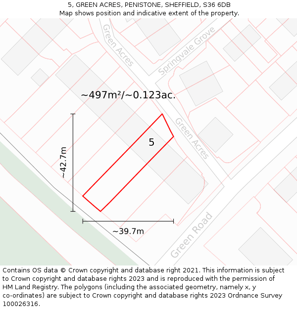 5, GREEN ACRES, PENISTONE, SHEFFIELD, S36 6DB: Plot and title map