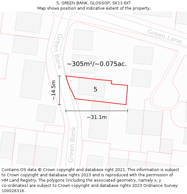 5, GREEN BANK, GLOSSOP, SK13 6XT: Plot and title map