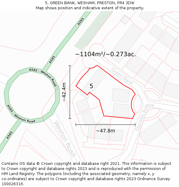 5, GREEN BANK, WESHAM, PRESTON, PR4 3DW: Plot and title map