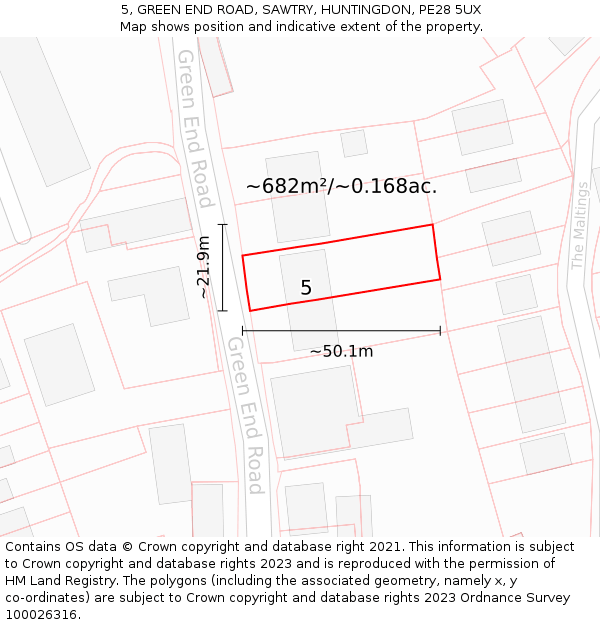 5, GREEN END ROAD, SAWTRY, HUNTINGDON, PE28 5UX: Plot and title map