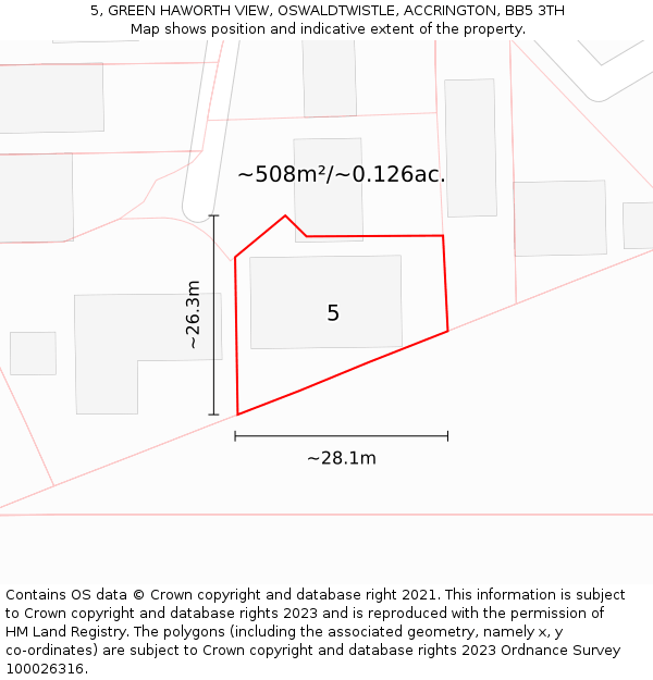 5, GREEN HAWORTH VIEW, OSWALDTWISTLE, ACCRINGTON, BB5 3TH: Plot and title map