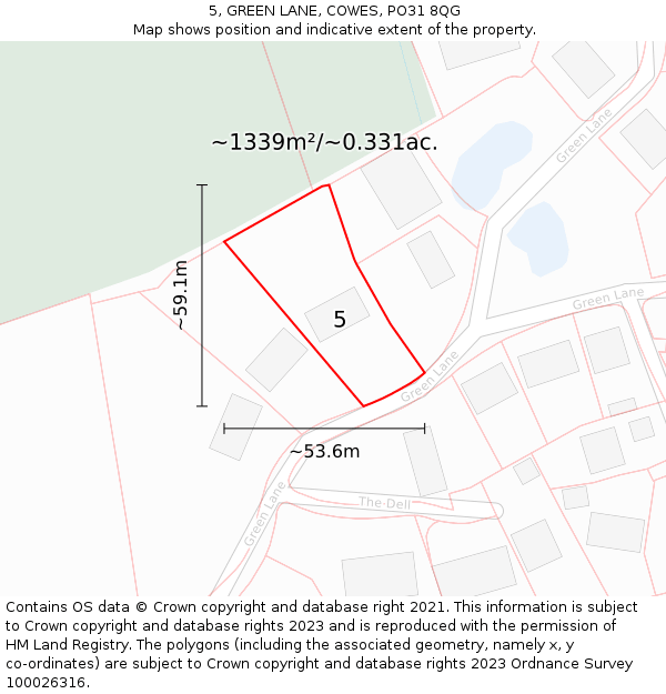 5, GREEN LANE, COWES, PO31 8QG: Plot and title map