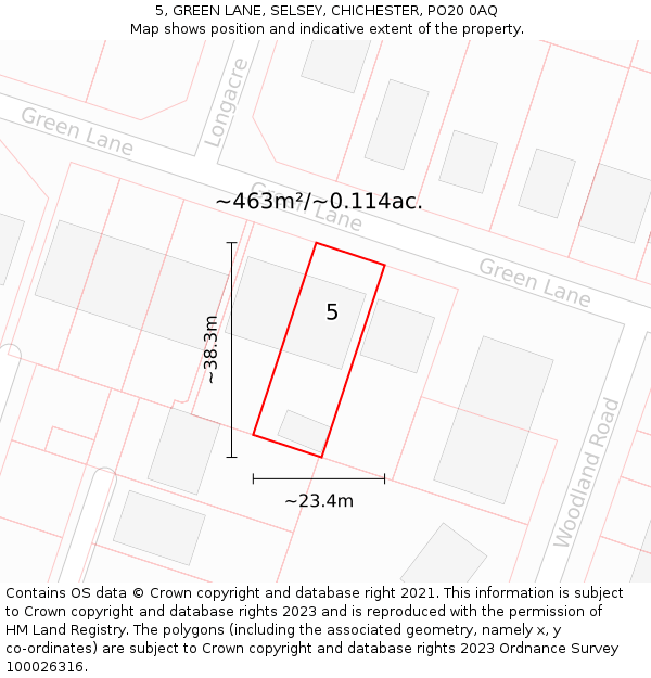 5, GREEN LANE, SELSEY, CHICHESTER, PO20 0AQ: Plot and title map