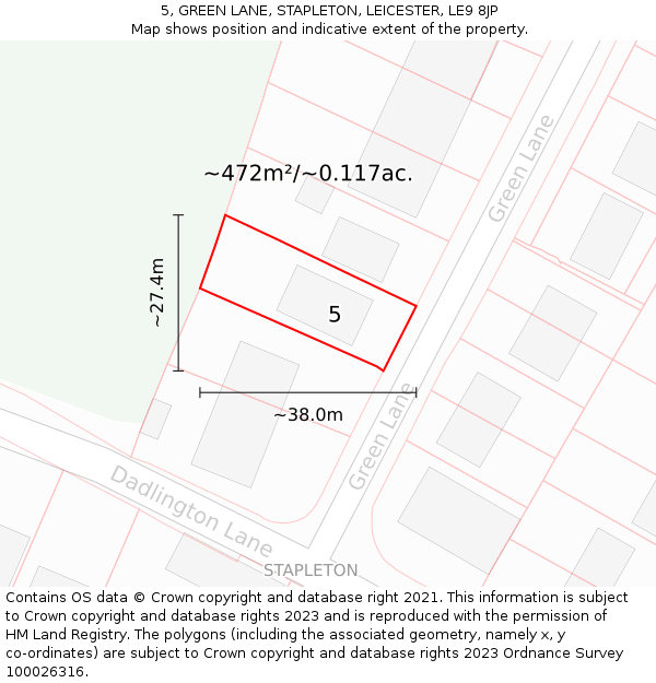 5, GREEN LANE, STAPLETON, LEICESTER, LE9 8JP: Plot and title map