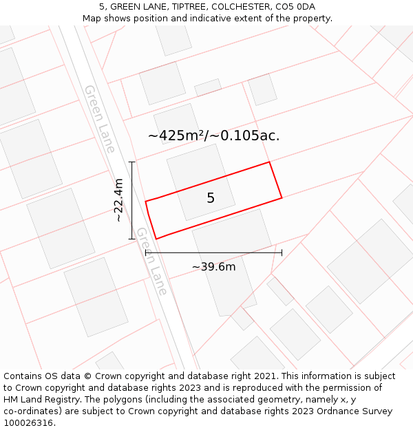 5, GREEN LANE, TIPTREE, COLCHESTER, CO5 0DA: Plot and title map