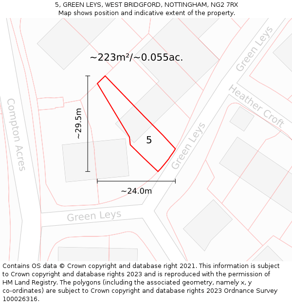 5, GREEN LEYS, WEST BRIDGFORD, NOTTINGHAM, NG2 7RX: Plot and title map