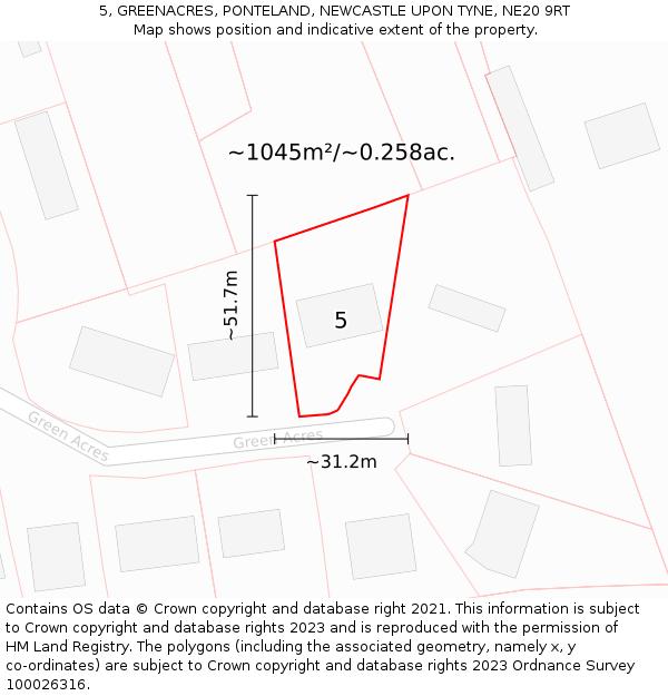 5, GREENACRES, PONTELAND, NEWCASTLE UPON TYNE, NE20 9RT: Plot and title map