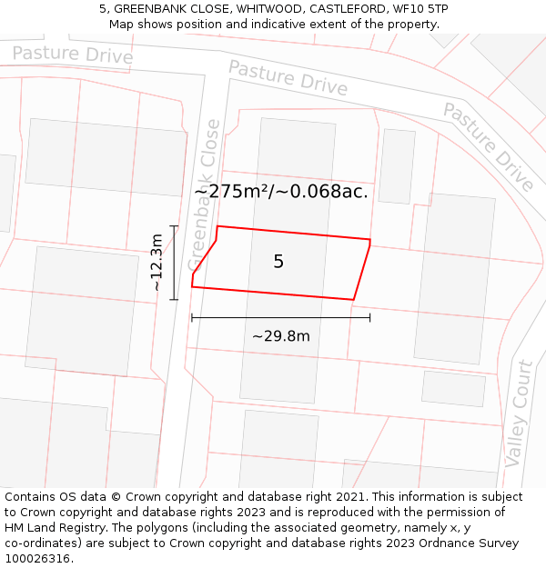 5, GREENBANK CLOSE, WHITWOOD, CASTLEFORD, WF10 5TP: Plot and title map
