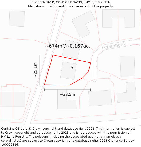 5, GREENBANK, CONNOR DOWNS, HAYLE, TR27 5DA: Plot and title map