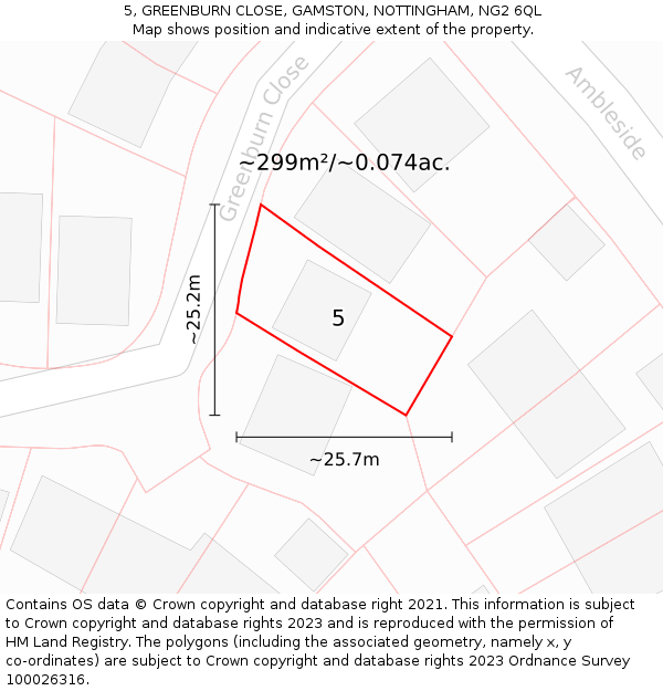 5, GREENBURN CLOSE, GAMSTON, NOTTINGHAM, NG2 6QL: Plot and title map