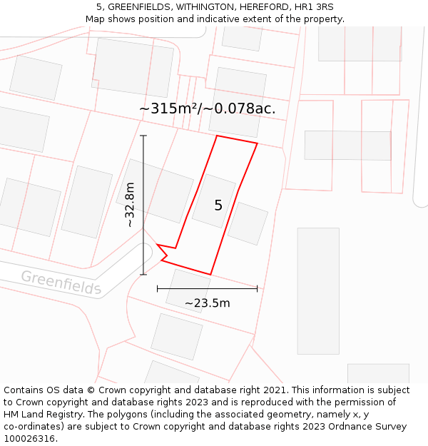 5, GREENFIELDS, WITHINGTON, HEREFORD, HR1 3RS: Plot and title map