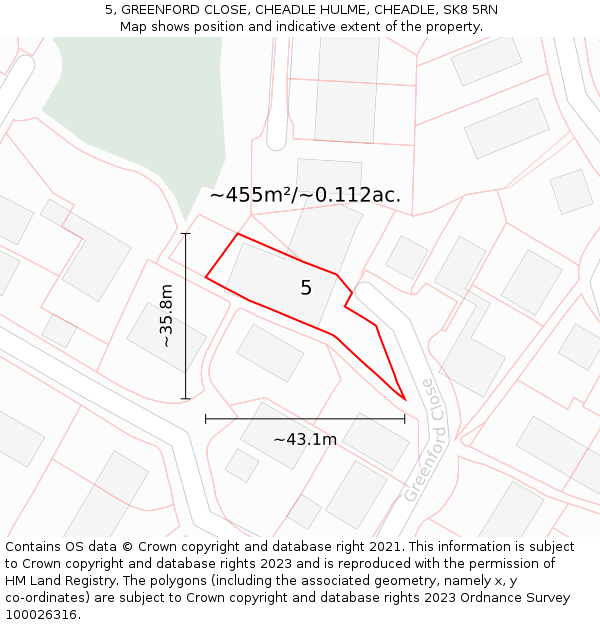 5, GREENFORD CLOSE, CHEADLE HULME, CHEADLE, SK8 5RN: Plot and title map