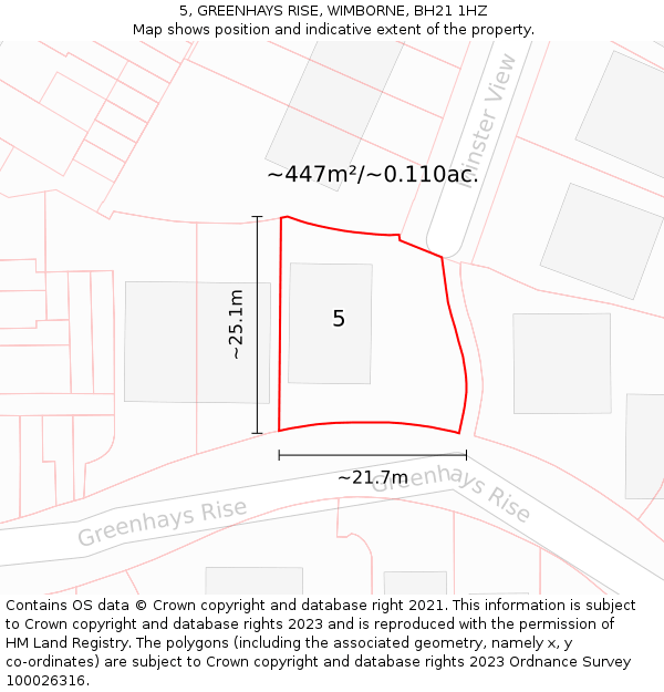 5, GREENHAYS RISE, WIMBORNE, BH21 1HZ: Plot and title map