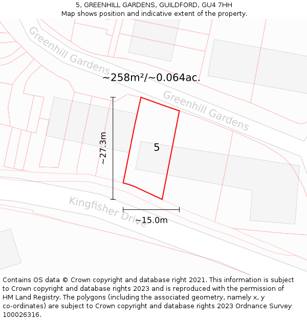 5, GREENHILL GARDENS, GUILDFORD, GU4 7HH: Plot and title map