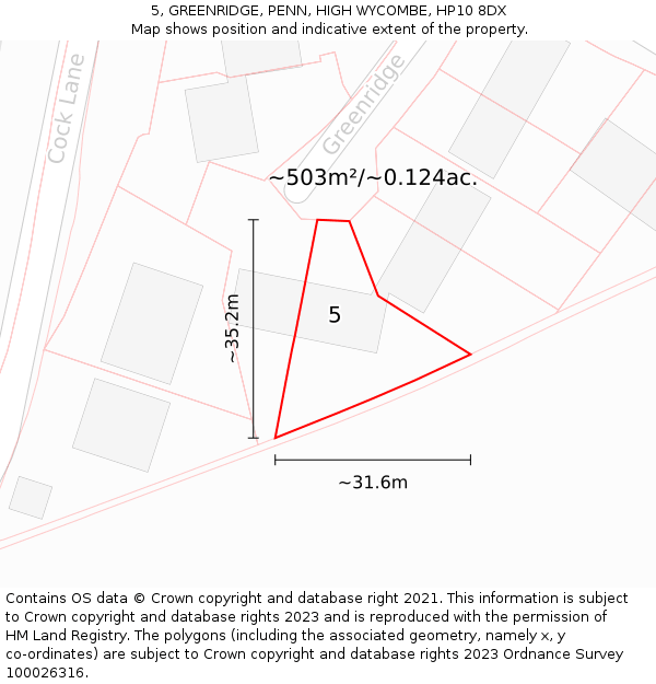 5, GREENRIDGE, PENN, HIGH WYCOMBE, HP10 8DX: Plot and title map