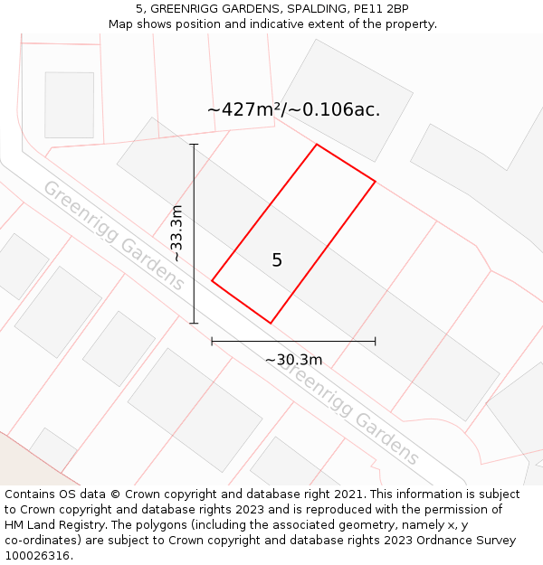 5, GREENRIGG GARDENS, SPALDING, PE11 2BP: Plot and title map