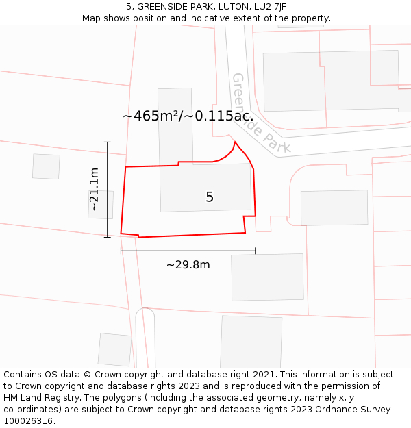 5, GREENSIDE PARK, LUTON, LU2 7JF: Plot and title map