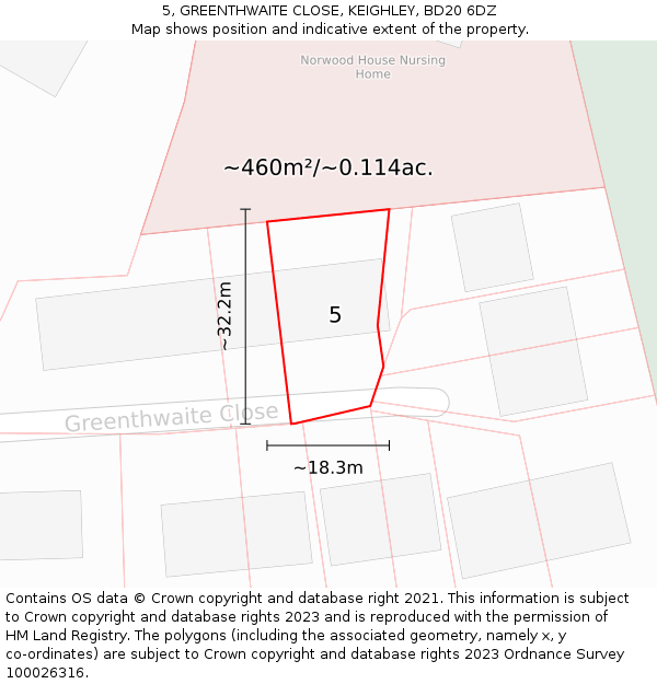 5, GREENTHWAITE CLOSE, KEIGHLEY, BD20 6DZ: Plot and title map