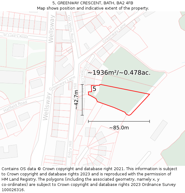 5, GREENWAY CRESCENT, BATH, BA2 4FB: Plot and title map