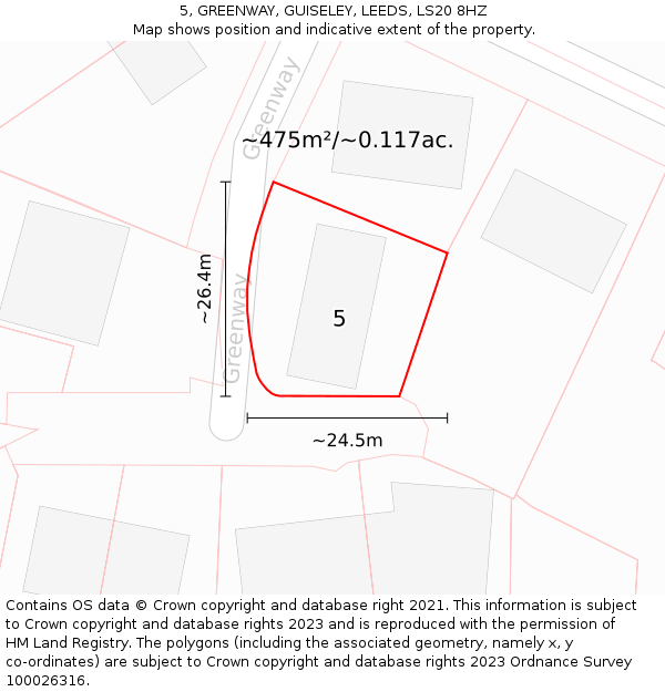 5, GREENWAY, GUISELEY, LEEDS, LS20 8HZ: Plot and title map