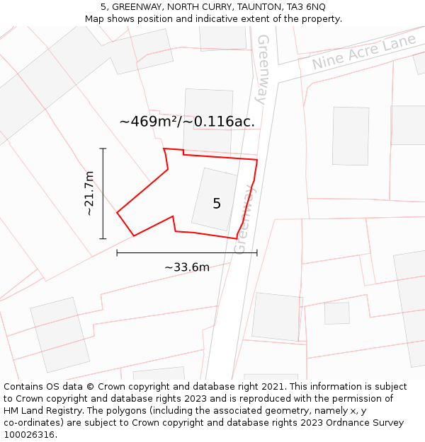 5, GREENWAY, NORTH CURRY, TAUNTON, TA3 6NQ: Plot and title map