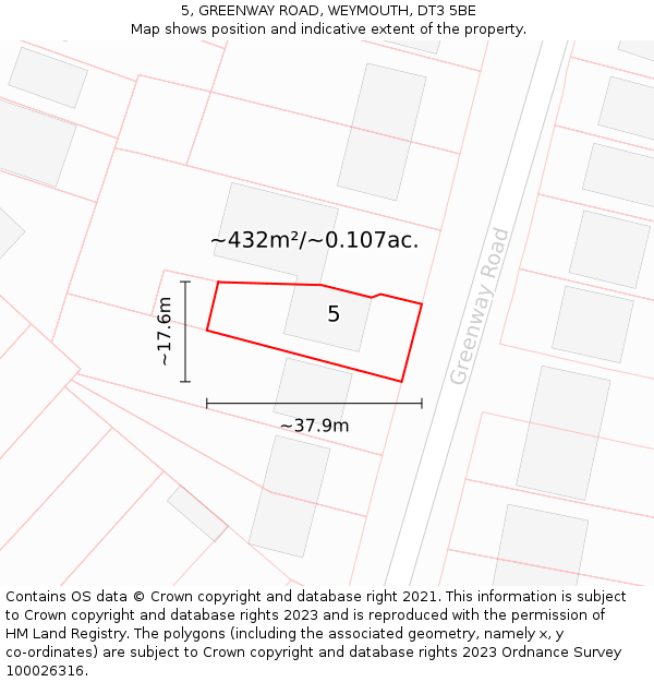 5, GREENWAY ROAD, WEYMOUTH, DT3 5BE: Plot and title map