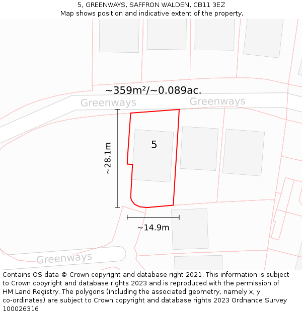 5, GREENWAYS, SAFFRON WALDEN, CB11 3EZ: Plot and title map