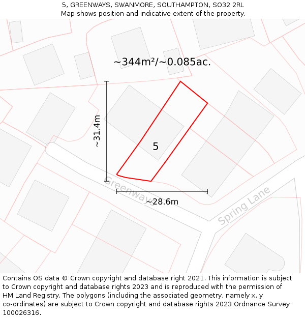5, GREENWAYS, SWANMORE, SOUTHAMPTON, SO32 2RL: Plot and title map