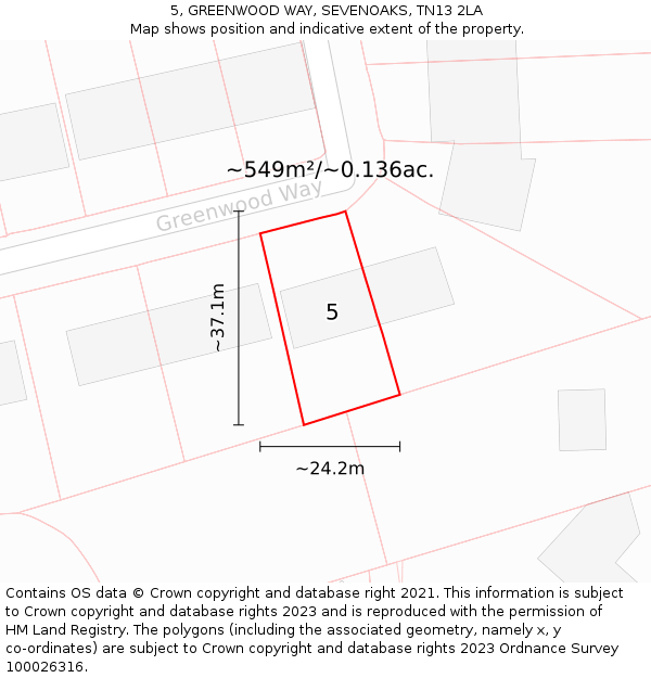 5, GREENWOOD WAY, SEVENOAKS, TN13 2LA: Plot and title map