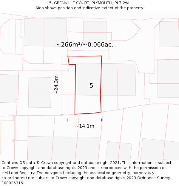 5, GRENVILLE COURT, PLYMOUTH, PL7 2WL: Plot and title map