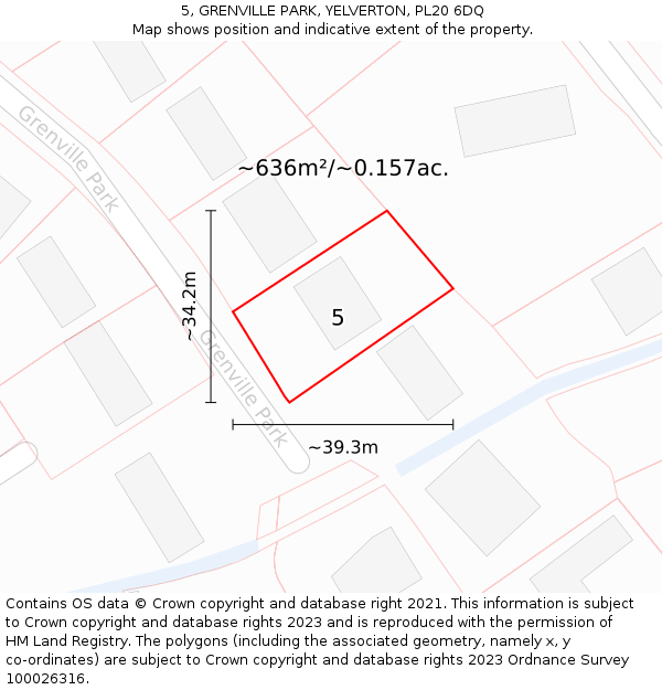 5, GRENVILLE PARK, YELVERTON, PL20 6DQ: Plot and title map