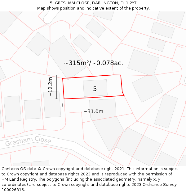 5, GRESHAM CLOSE, DARLINGTON, DL1 2YT: Plot and title map