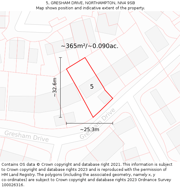 5, GRESHAM DRIVE, NORTHAMPTON, NN4 9SB: Plot and title map