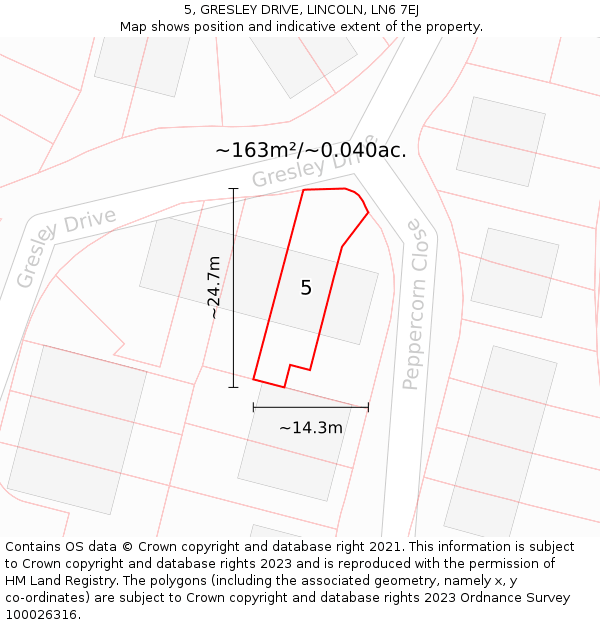 5, GRESLEY DRIVE, LINCOLN, LN6 7EJ: Plot and title map